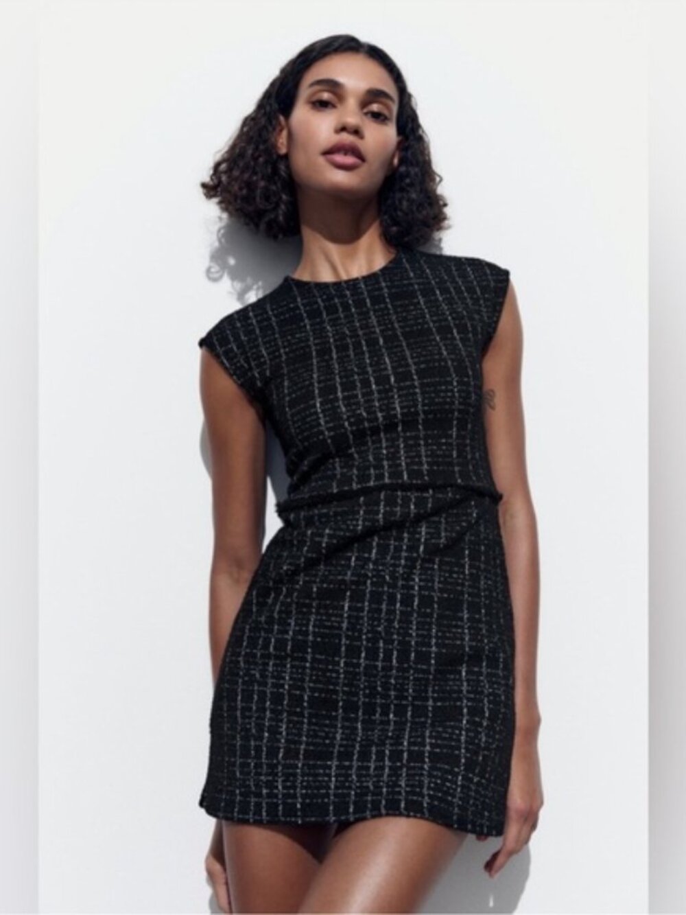 Black tweed mini dress bow